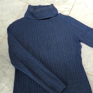 Escada Blue Ribbed Turtleneck Sweater